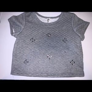 Grey Jeweled Print Crop Top